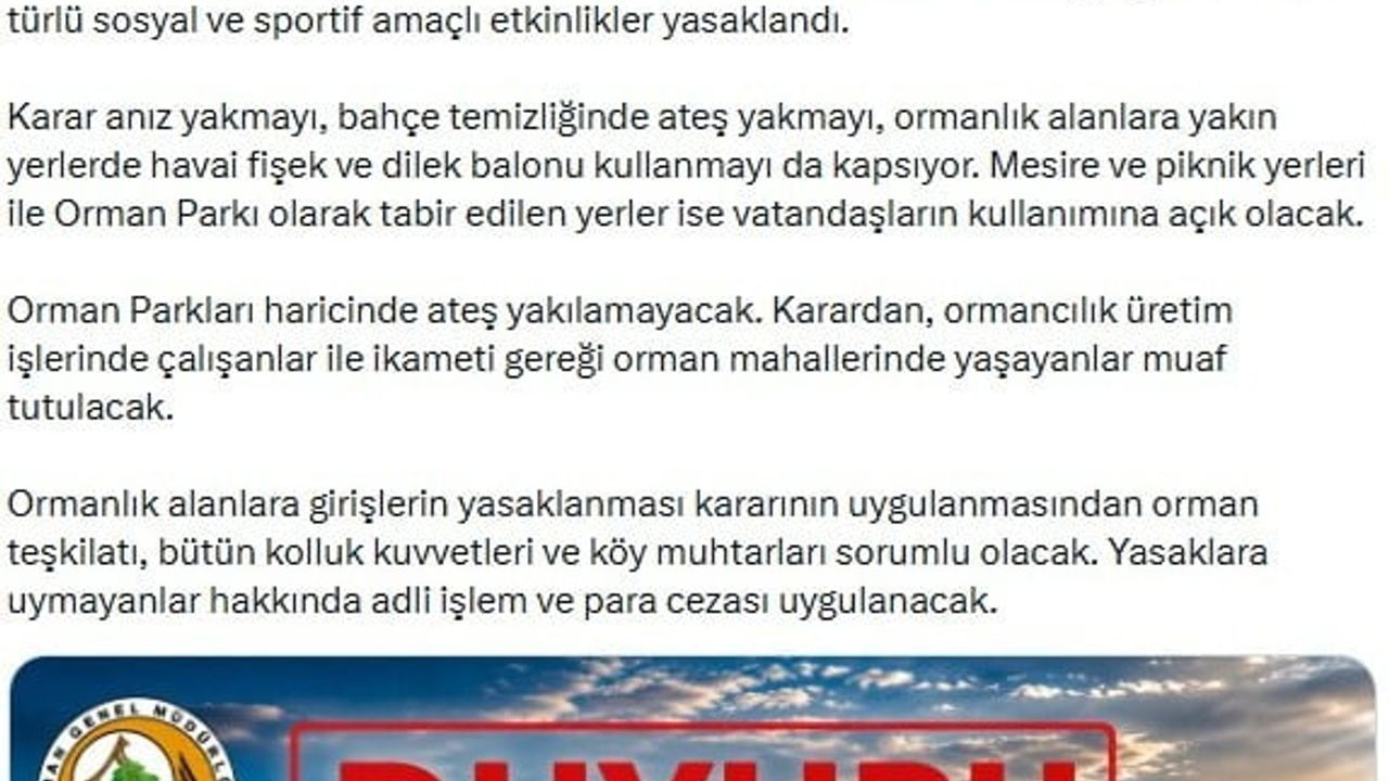 Bartın’da ormanlara giriş yasaklandı