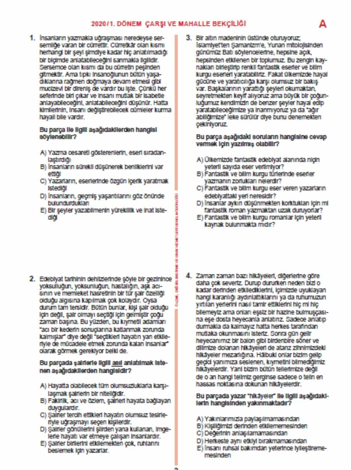 Bekçilik sınavında geçmiş yıllarda çıkmış sorular ve cevapları