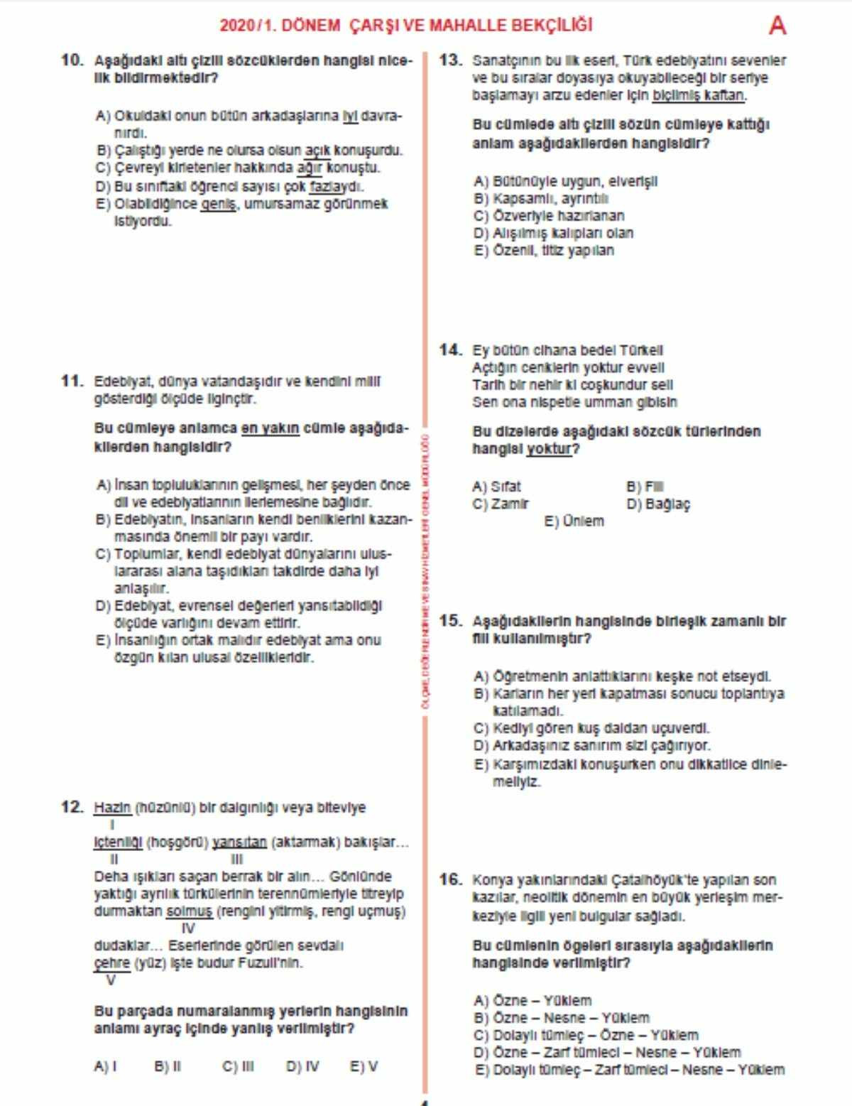 Bekçilik sınavında geçmiş yıllarda çıkmış sorular ve cevapları