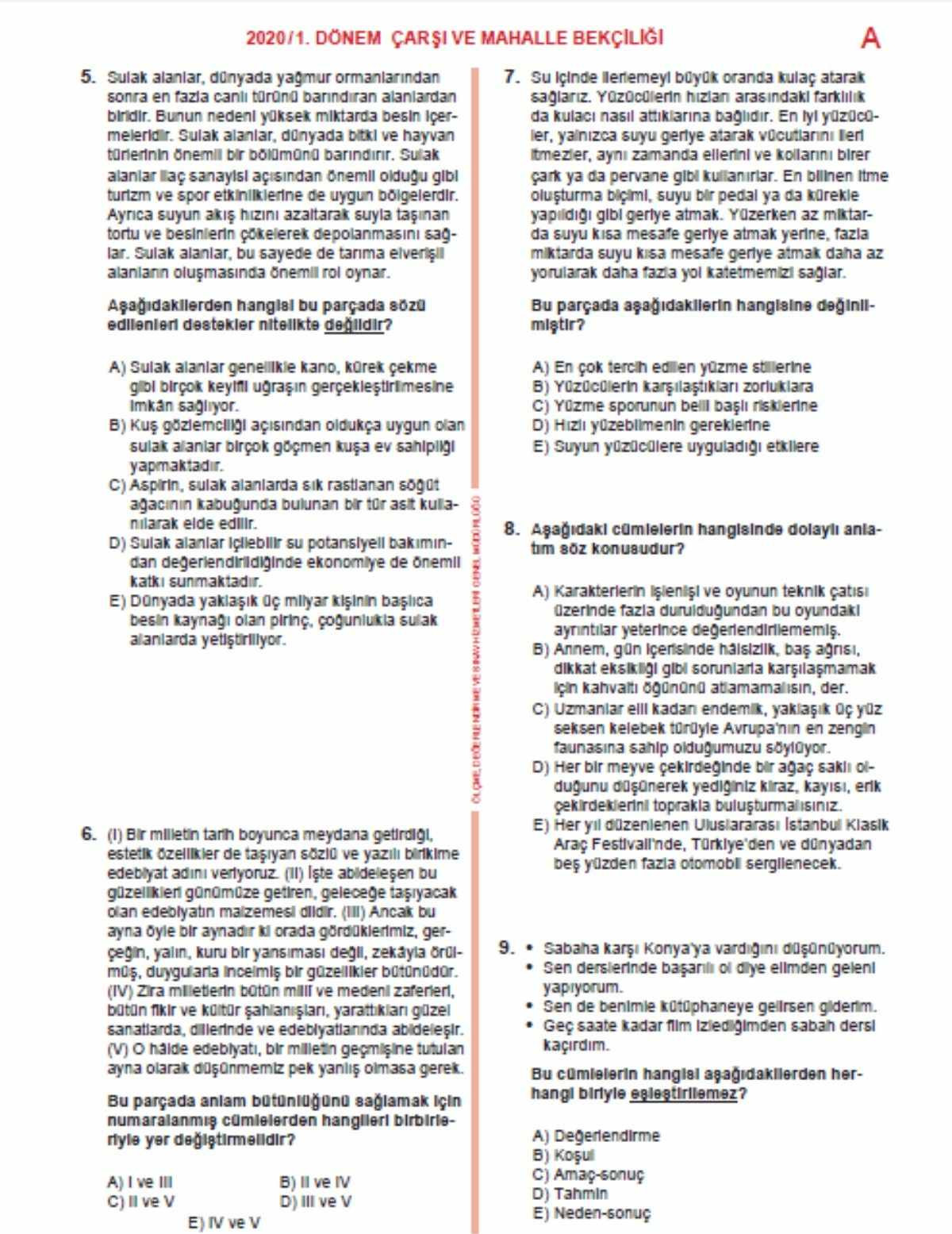 Bekçilik sınavında geçmiş yıllarda çıkmış sorular ve cevapları