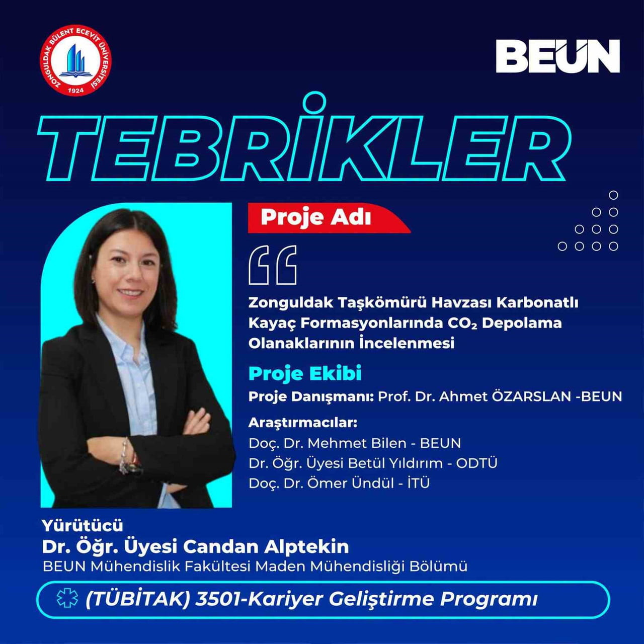 BEUN AKADEMİSYENİNİN TÜBİTAK 3501 KARİYER PROJESİNE DESTEK