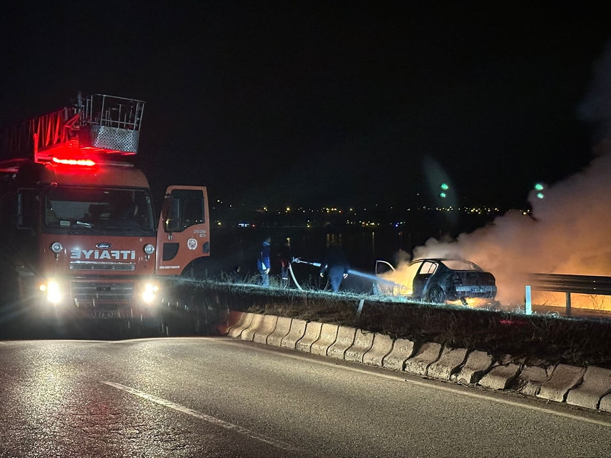 Bitlis'in Ahlat ilçesinde yangın çıkan otomobil kullanılamaz hale geldi. Tatvan-Ahlat kara...
