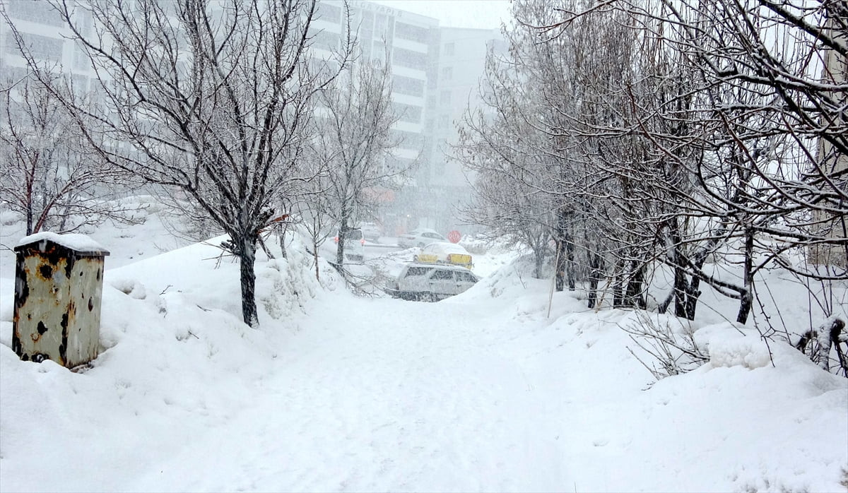 Bitlis'te aralıklarla etkili olan karla kent merkezi beyaza büründü.