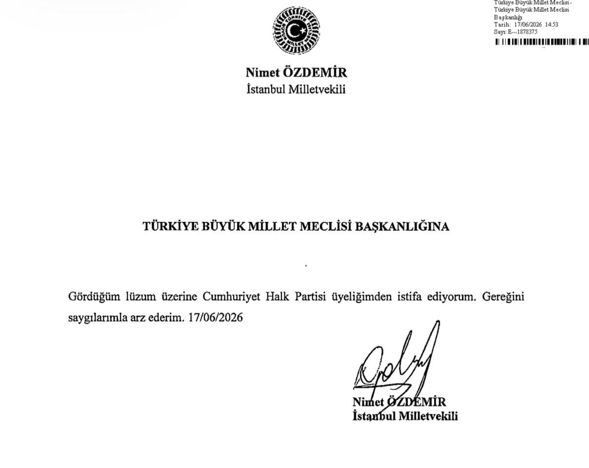 CHP İSTANBUL MİLLETVEKİLİ NİMET ÖZDEMİR, PARTİSİNDEN İSTİFA ETTİĞİNİ AÇIKLADI.