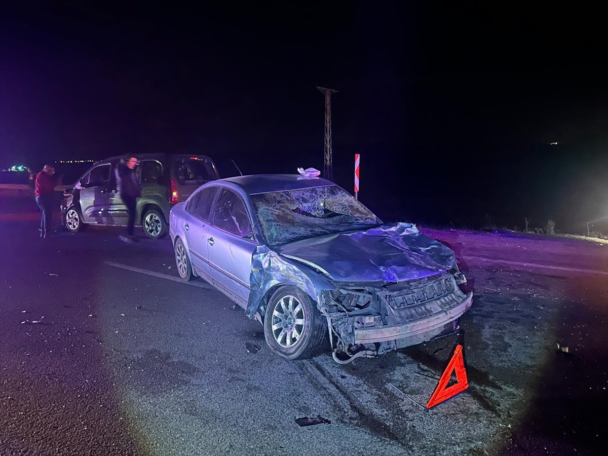 Çorum'un Alaca ilçesinde iki otomobilin büyükbaş hayvana çarpması sonucu 3 kişi yaralandı.