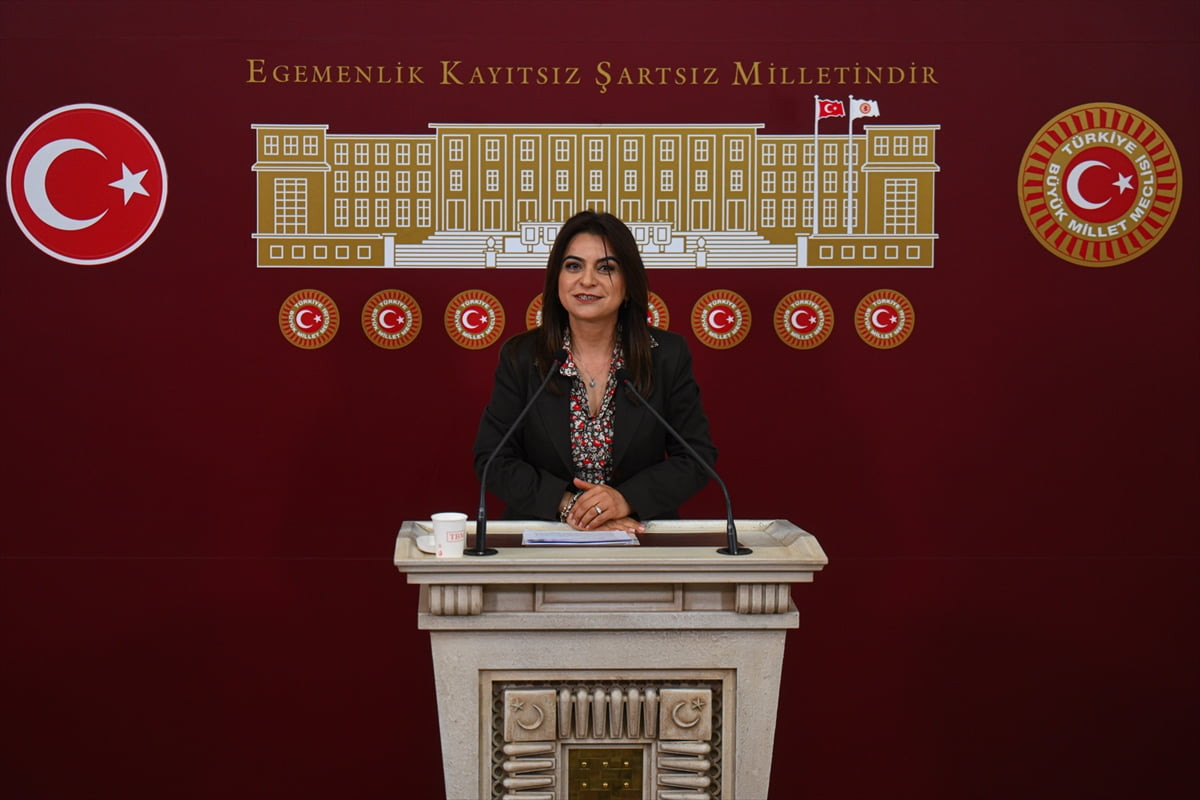 DEM Parti Grup Başkanvekili Gülistan Kılıç Koçyiğit, Meclis'te düzenlediği basın toplantısında...