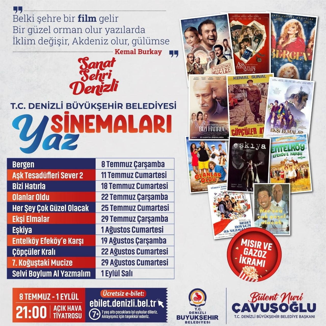 DENİZLİ BÜYÜKŞEHİR BELEDİYESİ, YOĞUN İLGİ GÖREN AÇIK HAVA SİNEMASI GÖSTERİMLERİ’NİN BU YIL...