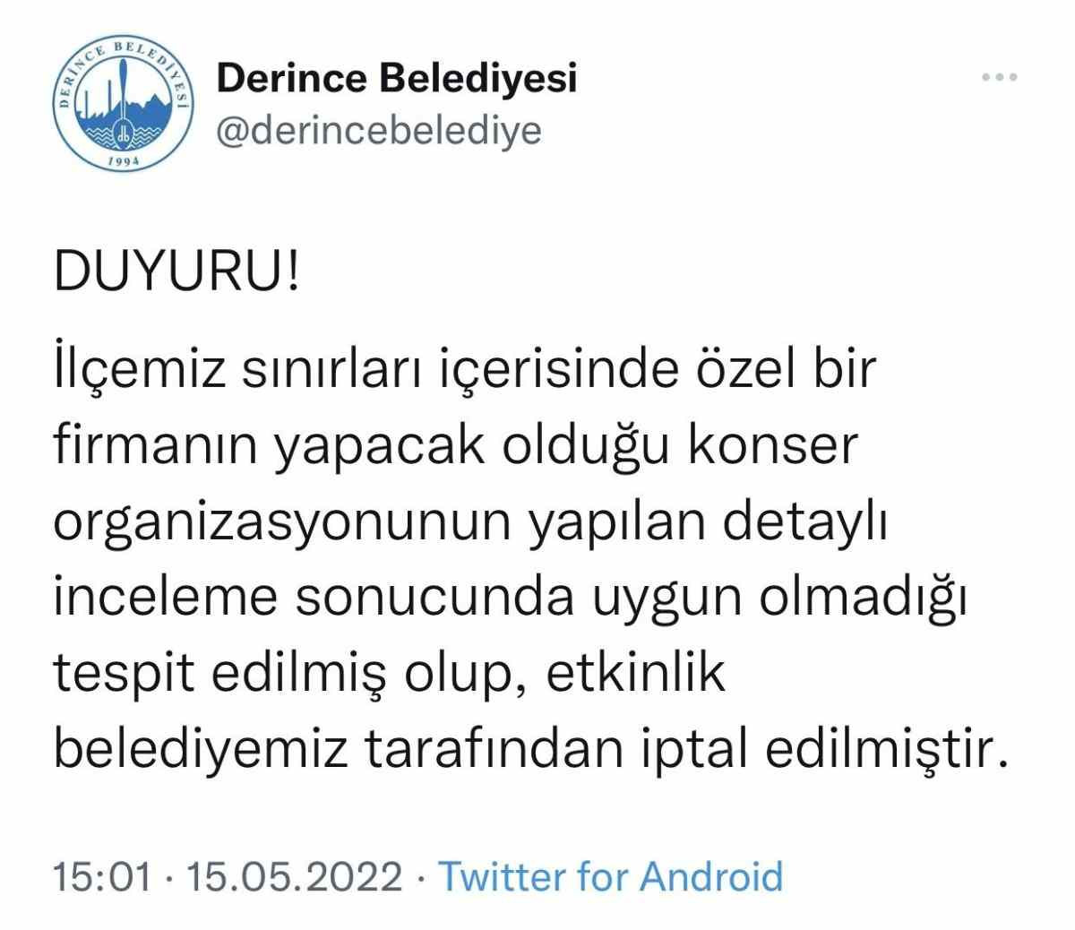 Derince Belediyesi duyuru
