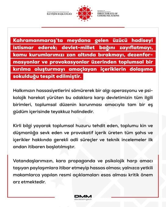 DEZENFORMASYONLA MÜCADELE MERKEZİ (DMM) TARAFINDAN YAPILAN AÇIKLAMADA, "VATANDAŞLARIMIZIN, KARA...