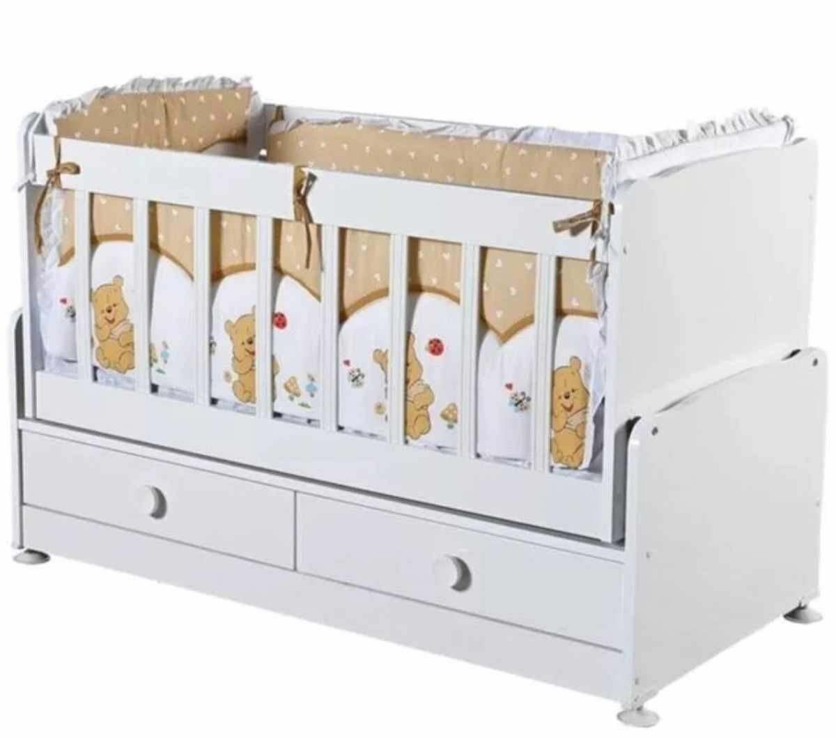 Diverso Home Çekmeceli Sallanır Anne Yanı Ahşap Bebek Beşiği