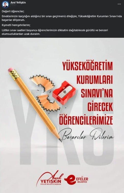EFELER’DE YKS DOLAYISIYLA ÇÖP TOPLAMA SAATLERİ DEĞİŞTİ