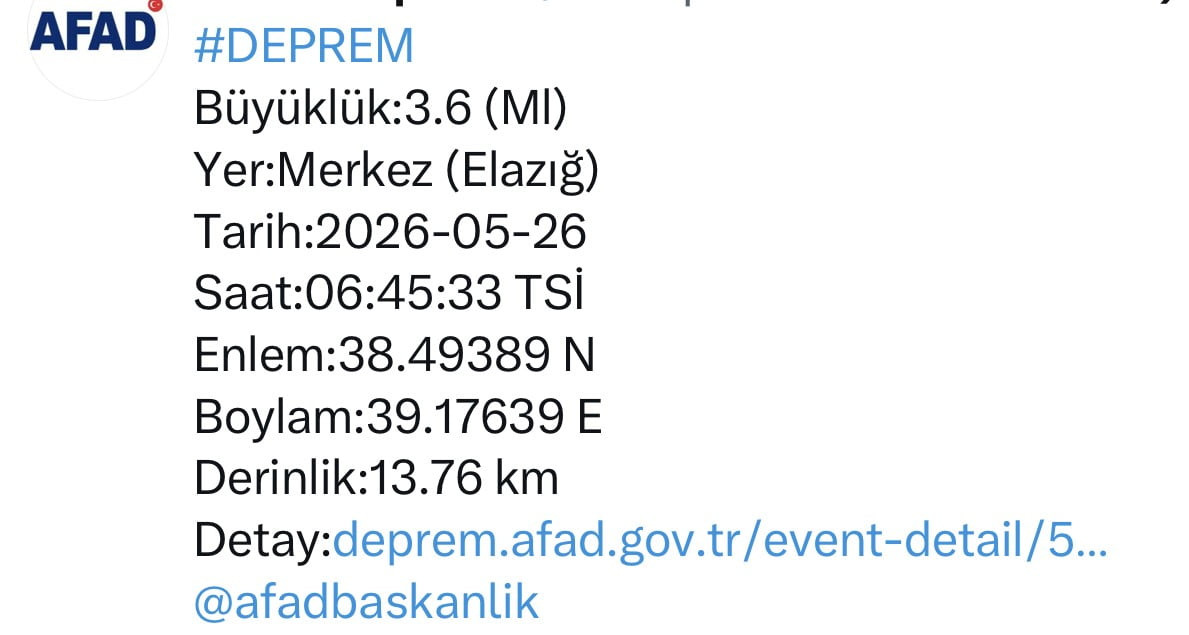 ELAZIĞ 3.6 BÜYÜKLÜĞÜNDE DEPREM