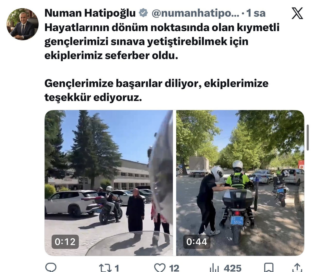ELAZIĞ VALİSİ NUMAN HATİPOĞLU, SOSYAL MEDYA HESABINDAN EMNİYET EKİPLERİNİN ÖĞRENCİLERİ SINAV...