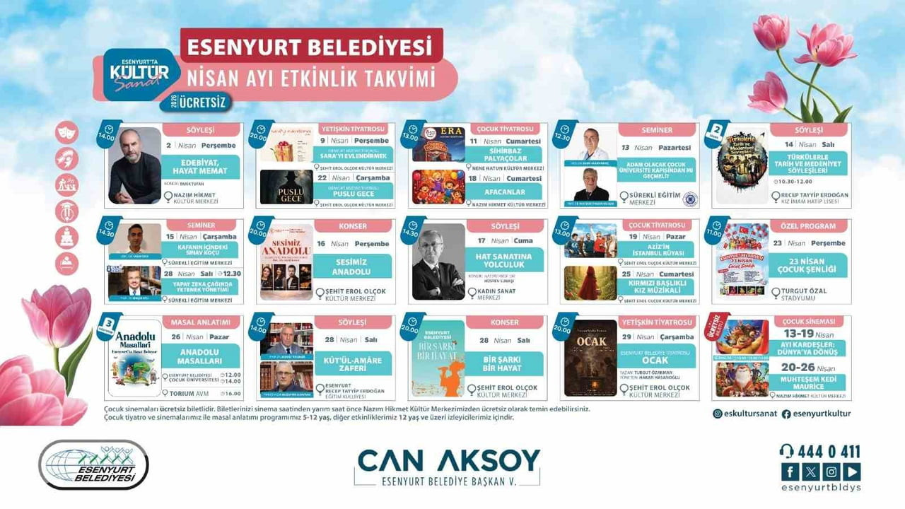 ESENYURT BELEDİYESİ, NİSAN AYI BOYUNCA HER YAŞTAN VATANDAŞA HİTAP EDEN BİR KÜLTÜR VE SANAT...