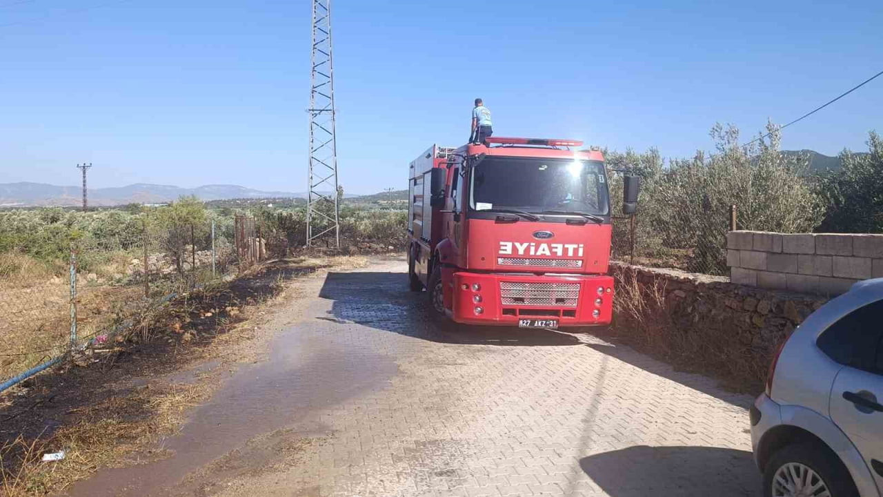 GAZİANTEP'İN İSLAHİYE İLÇESİNDE ZEYTİN TARLALARININ ÇEVRESİNDEKİ OTLUK ALANDA YANGIN...