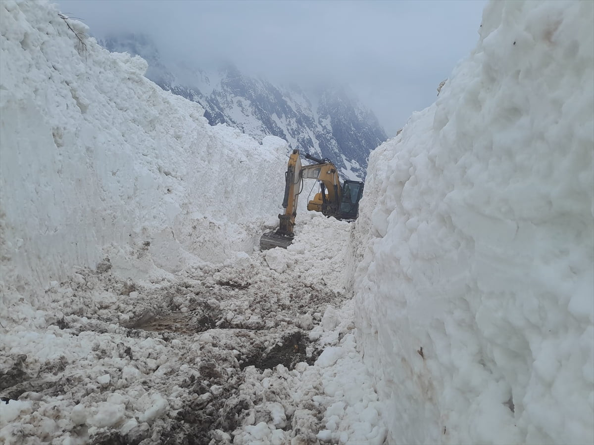 Hakkari'nin Yüksekova ilçesinde çığ nedeniyle ulaşıma kapanan köy yolunda çalışma...