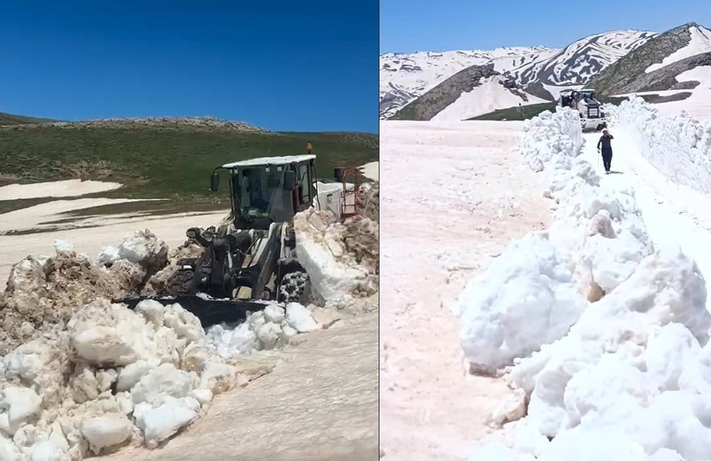 HAKKARİ’DE YAZ MEVSİMİNE RAĞMEN YÜKSEK KESİMLERDE KARLA MÜCADELE ÇALIŞMALARI DEVAM EDİYOR. İL ÖZEL...
