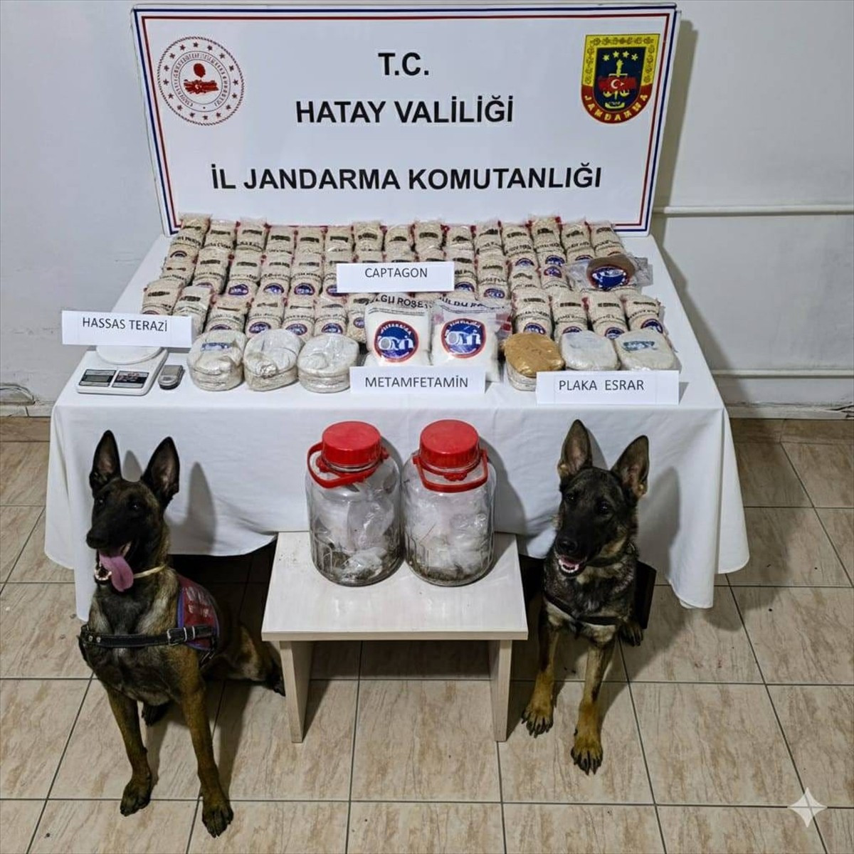 Hatay'ın Reyhanlı ilçesinde jandarma ekiplerince sazlık alanda 100 bin uyuşturucu hap, 1 kilo 600...