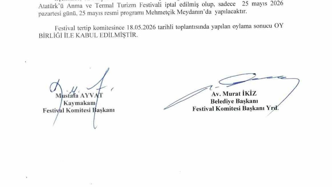 Havza 25 Mayıs Festivali İptal Edildi