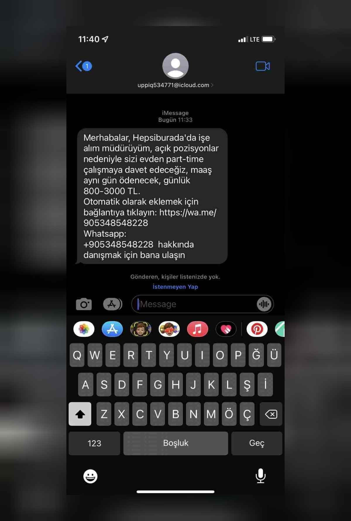 hepsiburada whatsapp iş teklifi