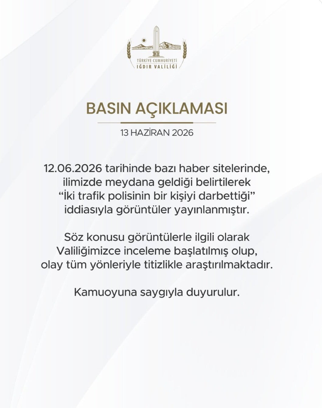 IĞDIR VALİLİĞİ AÇIKLAMA YAPTI