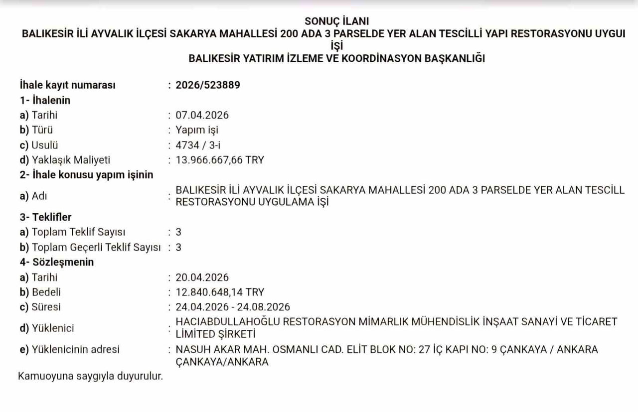 İHALE SONUCU