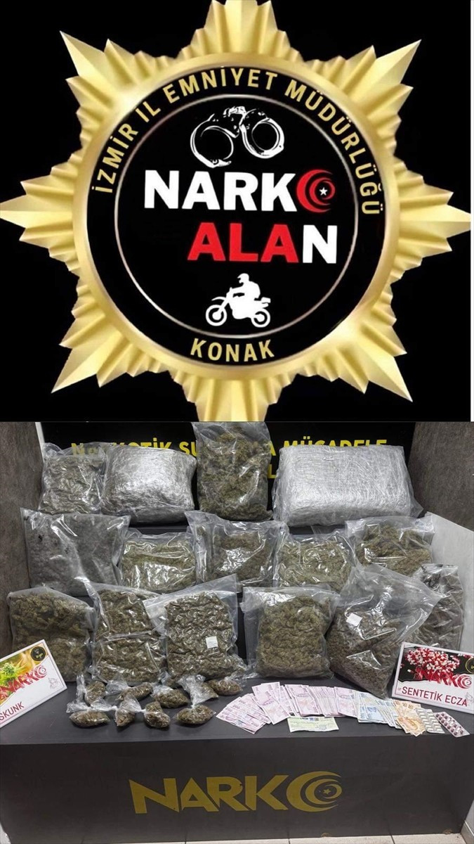 İzmir'de düzenlenen uyuşturucu operasyonunda 25 kilo 225 gram skunk, 28 sentetik ecza hapı, suçtan...