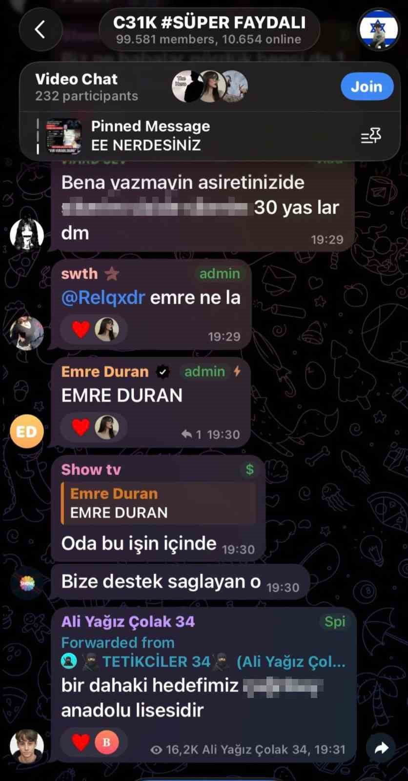 KAHRAMANMARAŞ VE ŞANLIURFA’DA MEYDANA GELEN OKUL SALDIRILARI SONRASI TELEGRAM GRUPLARINDA...