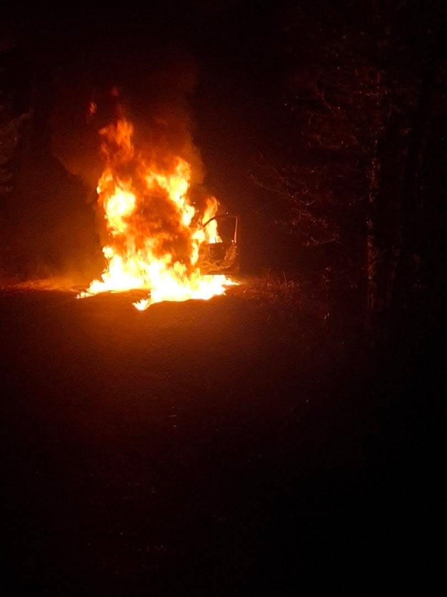 Karabük'ün Yenice ilçesinde seyir halindeyken yangın çıkan hafif ticari araç kullanılamaz hale...