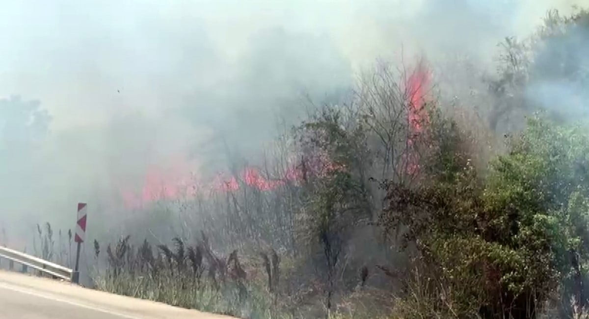 KARACABEY YOLU BAŞKÖY İSTİKAMETİNDE OTLUK ALANDA ÇIKAN YANGIN, RÜZGARIN VE YÜKSEK SICAKLIĞIN...