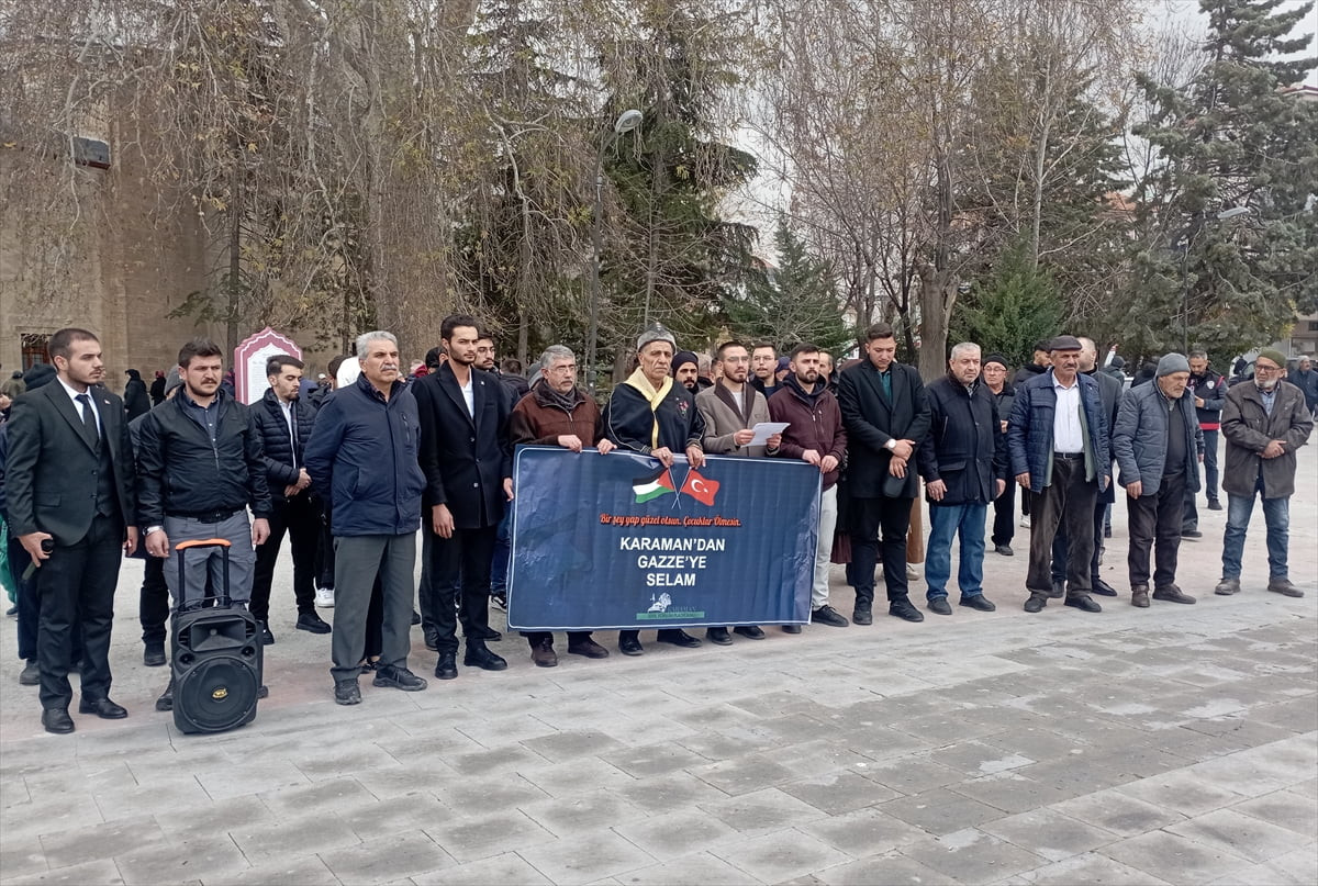 Karaman'da bir grup, İsrail'in Gazze'ye yönelik saldırılarını protesto etti. Türkiye Gençlik Vakfı...