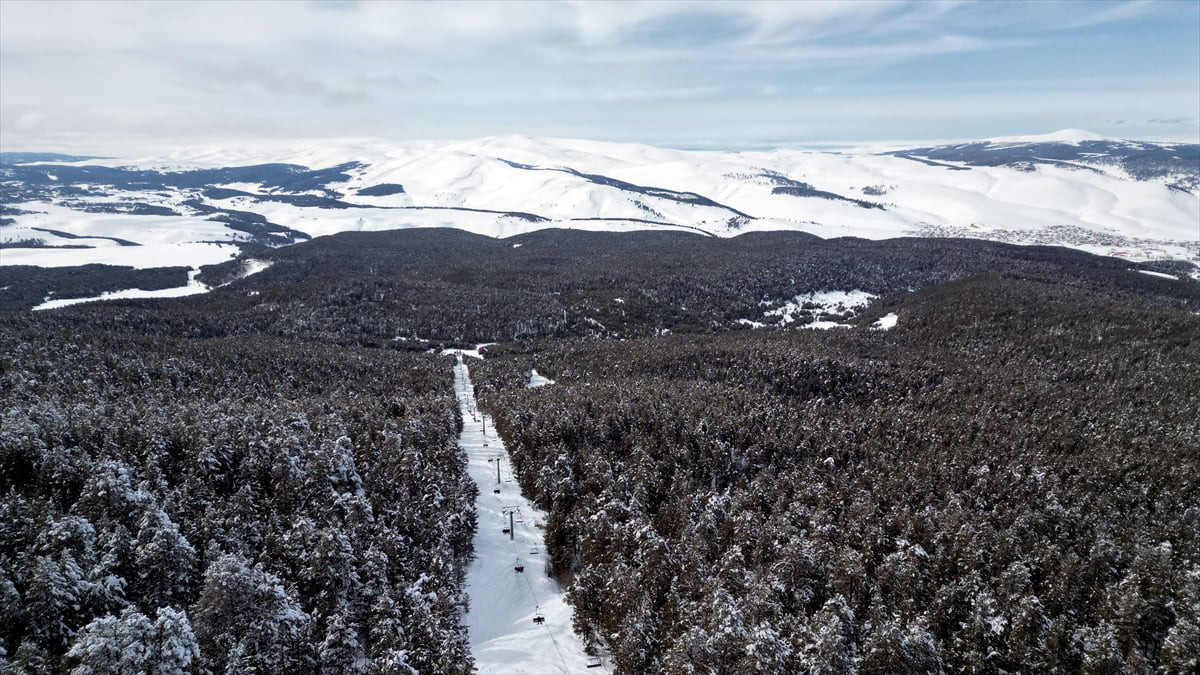 Kars'ın Sarıkamış ilçesinde karla kaplanan ormanlık alanlar havadan görüntülendi. Türkiye'nin en...