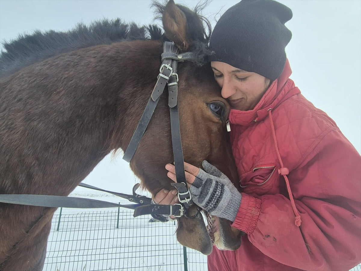 Kars’ın Karacaören köyünde yaşayan 29 yaşındaki Melisa Albug, tayken alıp büyüttüğü atı "Torun"u...