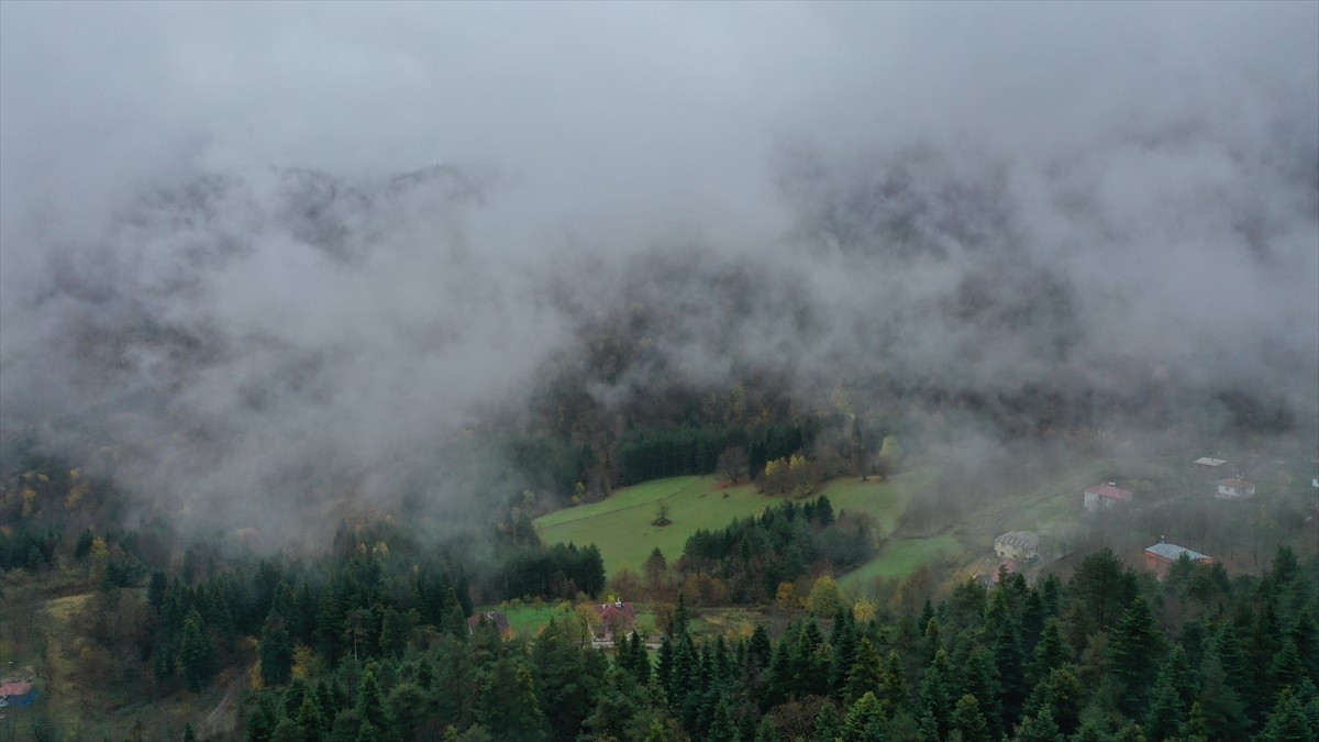 Kastamonu'da sisle birleşen sonbaharın oluşturduğu renkler, dronla görüntülendi. Abana, Bozkurt ve...