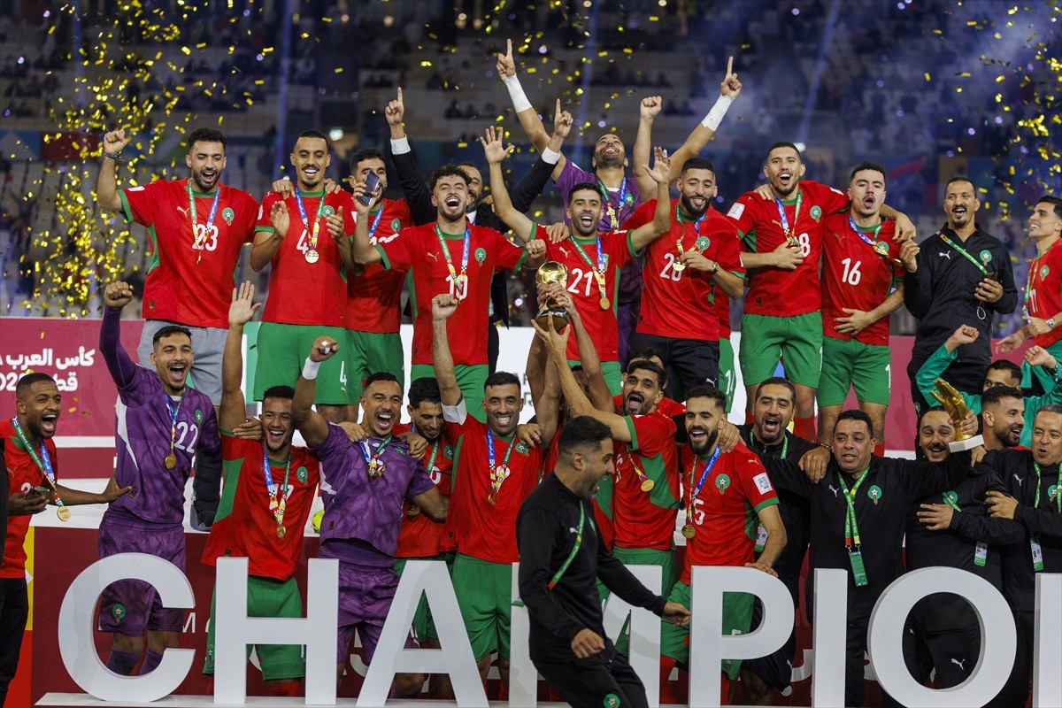 Katar’da düzenlenen 2025 FIFA Arap Kupası’nın final maçında, Fas ile Ürdün milli takımları, Lusail...