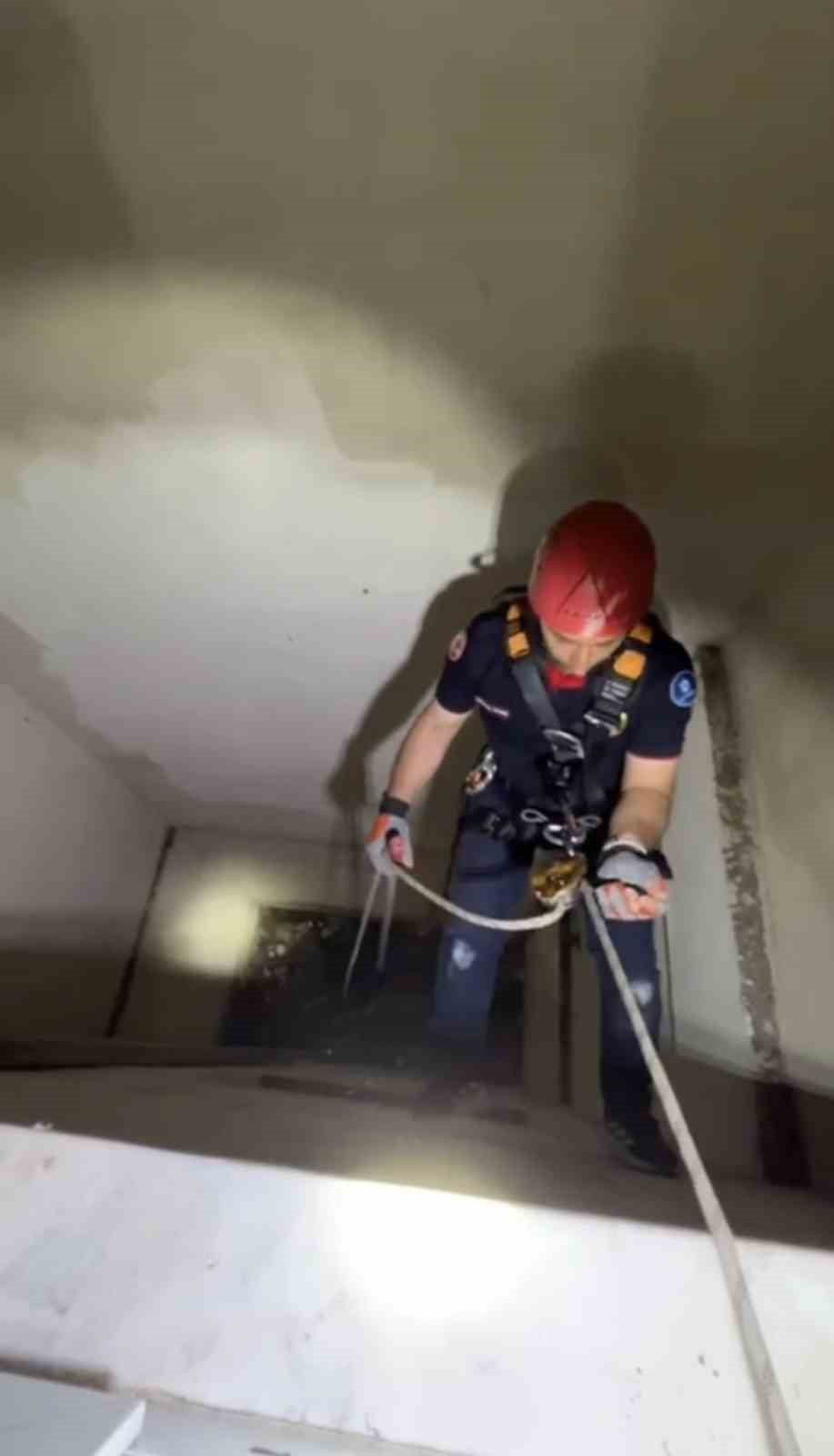 KOCAELİ'NİN KARAMÜRSEL İLÇESİNDE APARTMANIN BOŞLUĞUNA DÜŞEREK MAHSUR KALAN YAVRU MARTI, İTFAİYE...