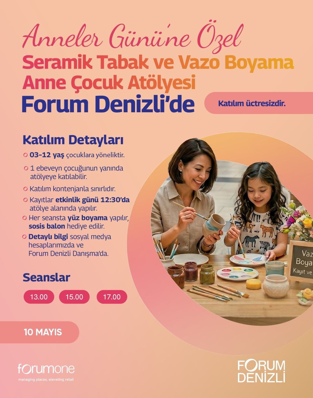 KOKU ATÖLYESİ, SERAMİK VAZO BOYAMA ATÖLYESİ VE ÇOCUKLARA YÖNELİK EĞLENCELİ AKTİVİTELERLE ANNELER...