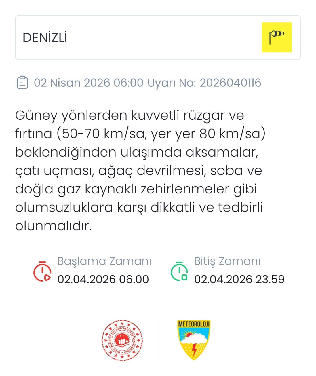 METEOROLOJİ, DENİZLİ İÇİN KUVVETLİ VE YER YER FIRTINA ŞEKLİNDE UYARIDA BULUNARAK OLUMSUZLUKLARA...