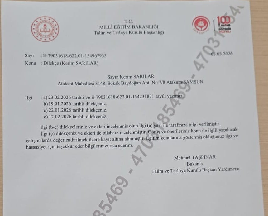 MİLLİ EĞİTİM BAKANLIĞI (MEB) TALİM VE TERBİYE KURULU BAŞKANLIĞI, SAMSUN’UN ATAKUM İLÇESİNDE...