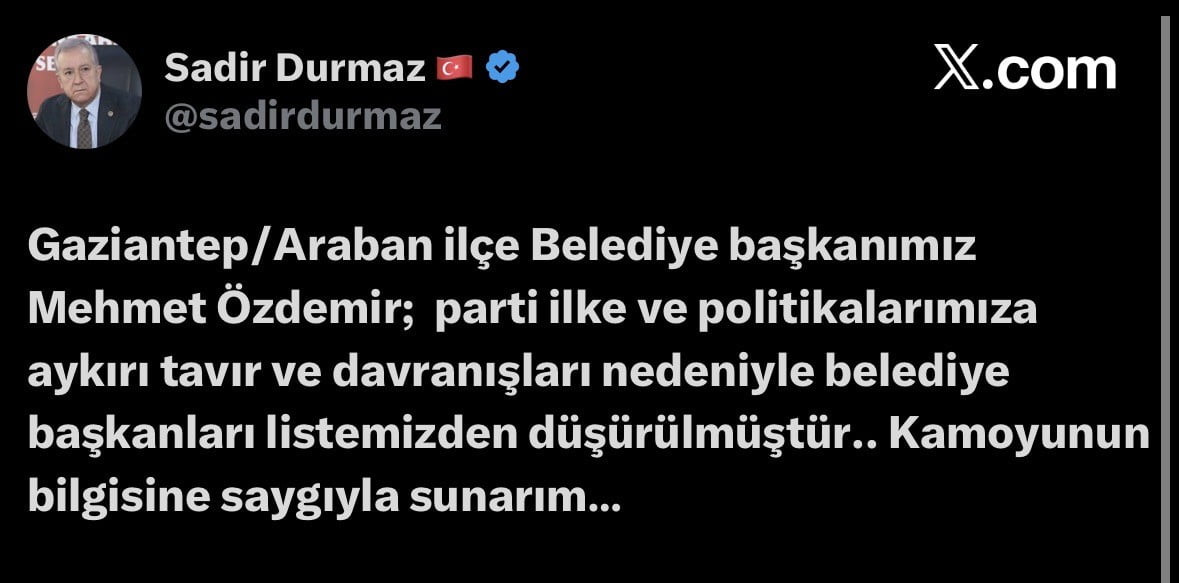 MİLLİYETÇİ HAREKET PARTİSİ (MHP) GENEL BAŞKAN YARDIMCISI SADİR DURMAZ, GAZİANTEP ARABAN BELEDİYE...