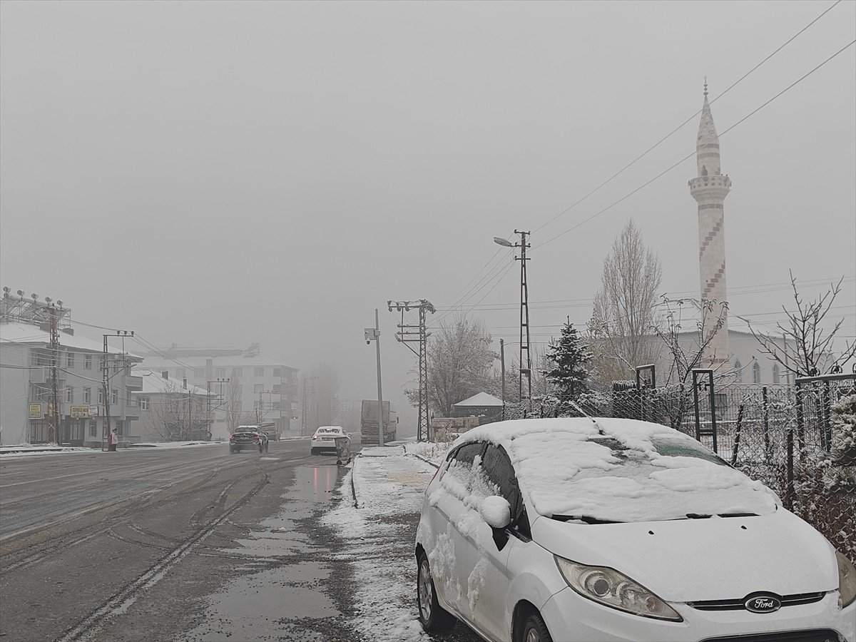 Muş'un Varto ilçesinde kar etkili oldu, ilçe merkezi beyaza büründü.