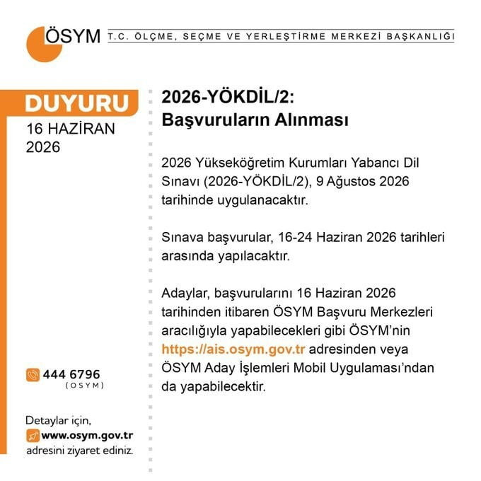 ÖLÇME, SEÇME VE YERLEŞTİRME MERKEZİ (ÖSYM), YÜKSEKÖĞRETİM KURUMLARI YABANCI DİL SINAVI (YÖKDİL)...