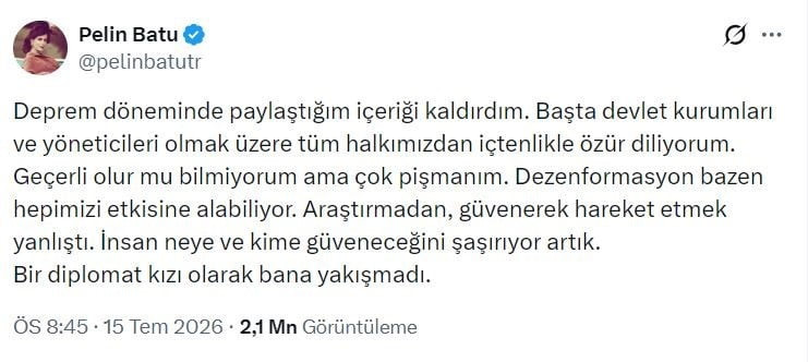 PELİN BATU'NUN AÇIKLAMASI