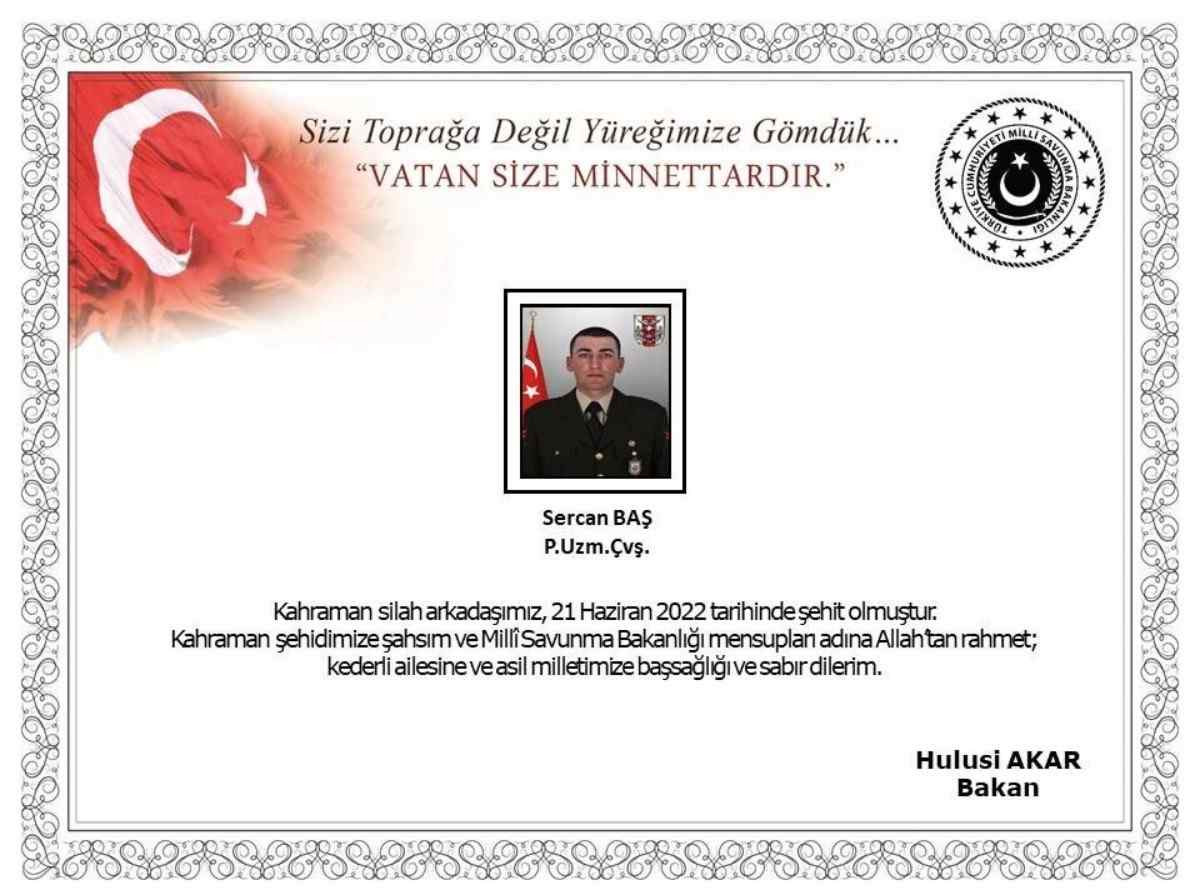 Piyade Uzman Çavuş Sercan Baş