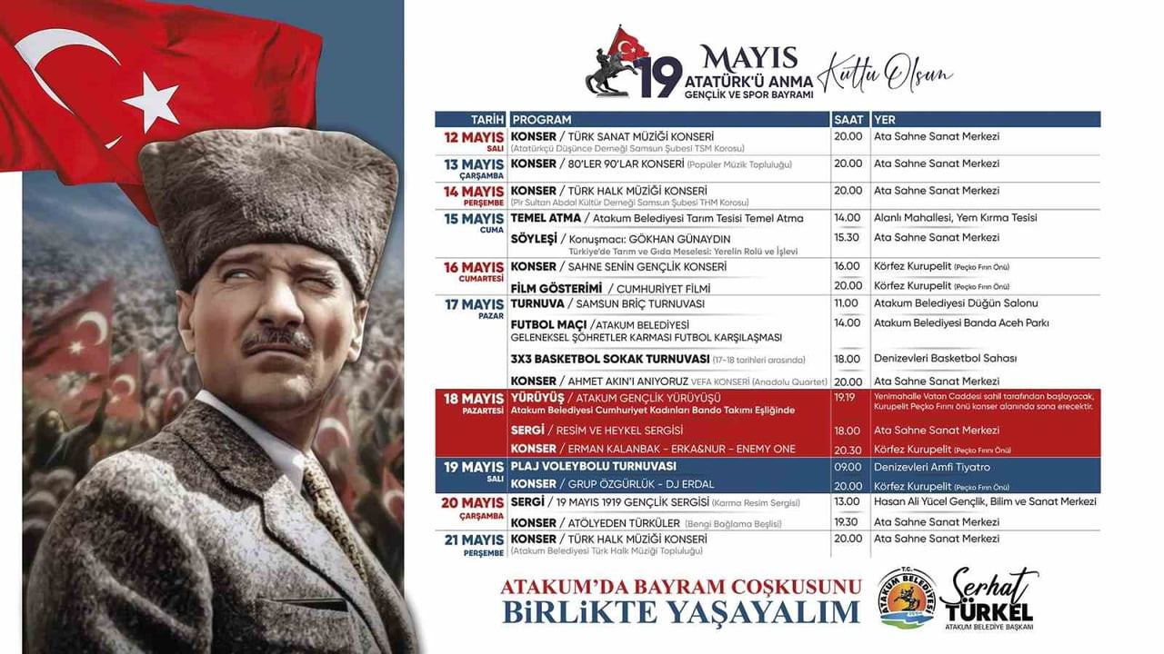 SAMSUN’UN ATAKUM BELEDİYESİ, 19 MAYIS ATATÜRK'Ü ANMA, GENÇLİK VE SPOR BAYRAMI’NI HAFTA BOYU DEVAM...