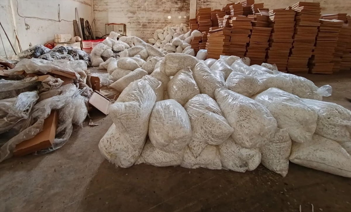 Şanlıurfa'nın Eyyübiye ilçesinde 40 milyon bandrolsüz boş makaron ele geçirildi, 2 şüpheli...