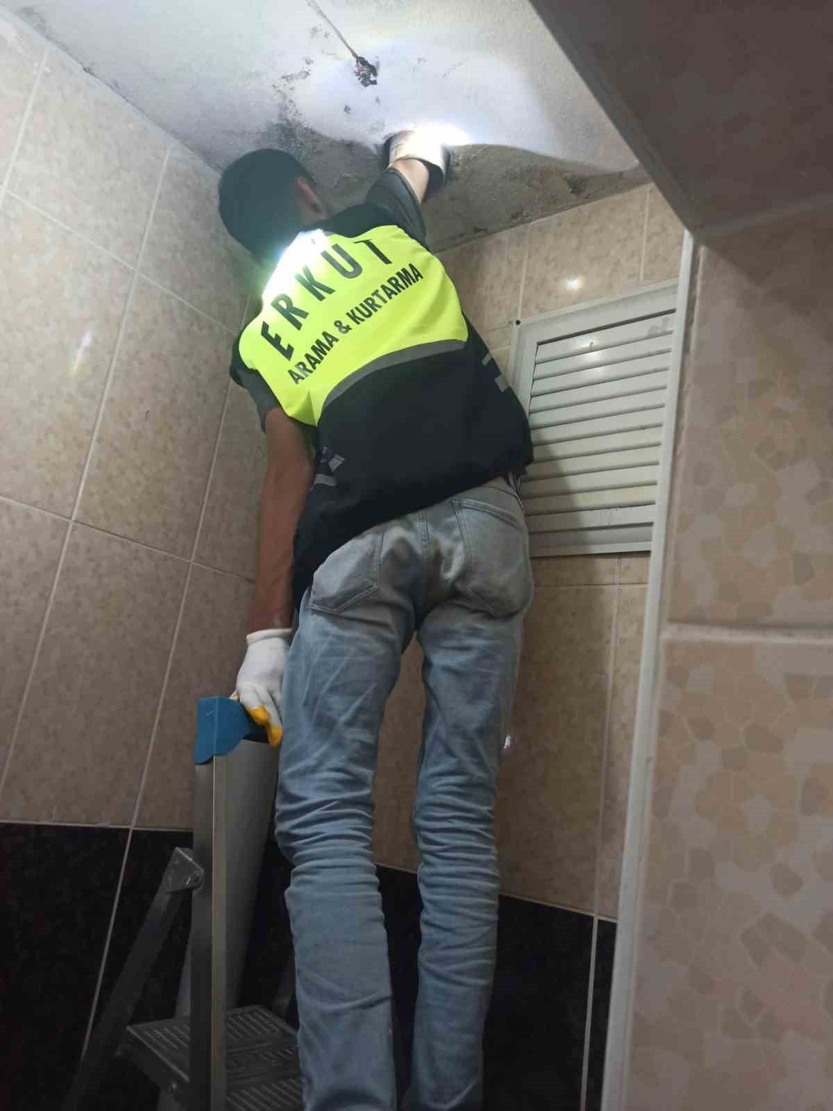 SİİRT'TE LAVABO BORUSUNA SIKIŞAN YAVRU KEDİ KURTARILDI