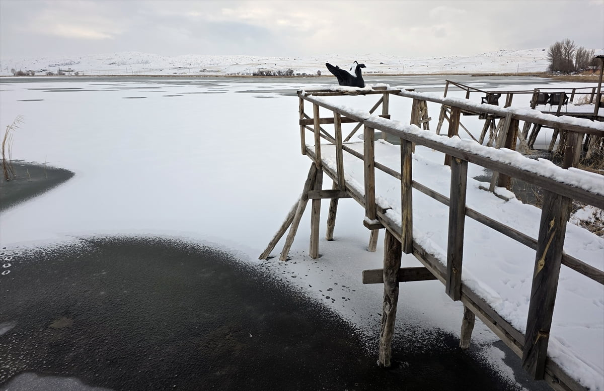 Sivas’ta etkili olan soğuk havanın ardından Hafik ilçesinde bulunan Hafik Gölü'nün yüzeyi kısmen...