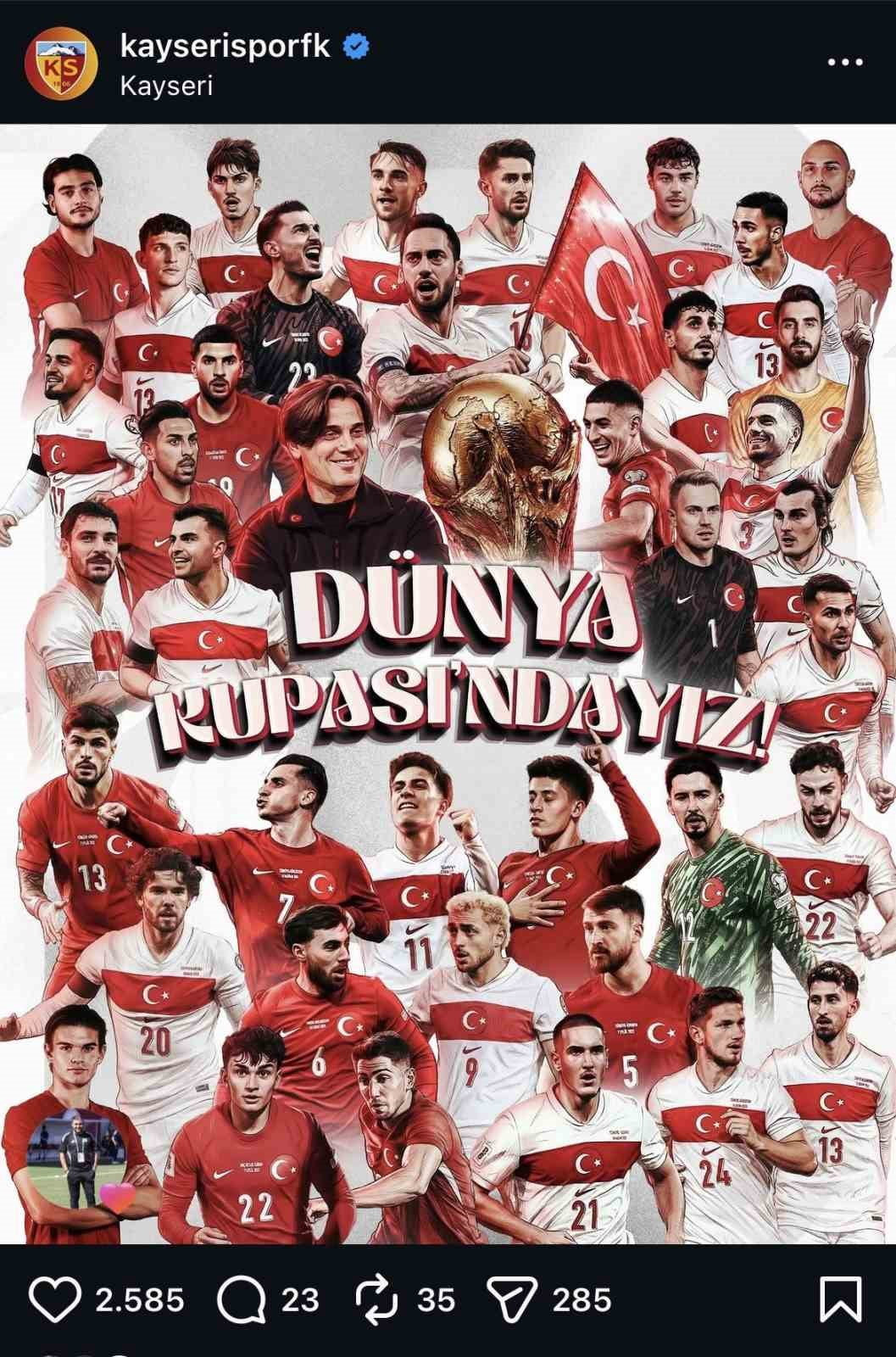 SÜPER LİG EKİPLERİNDEN KAYSERİSPOR KULÜBÜ, DÜNYA KUPASI VİZESİ ALAN A MİLLİ FUTBOL TAKIMI'NIN...