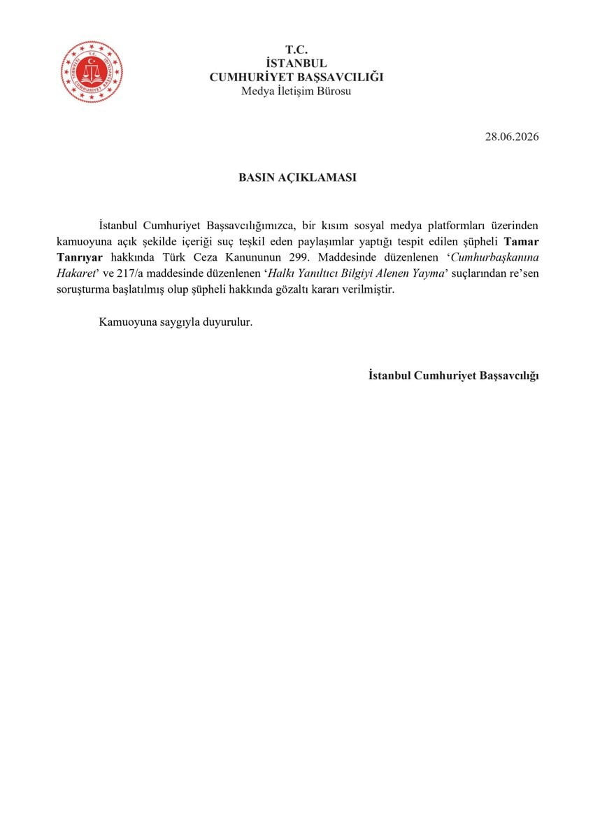 TAMAR TANRIYAR’A GÖZALTI KARARI VERİLDİ